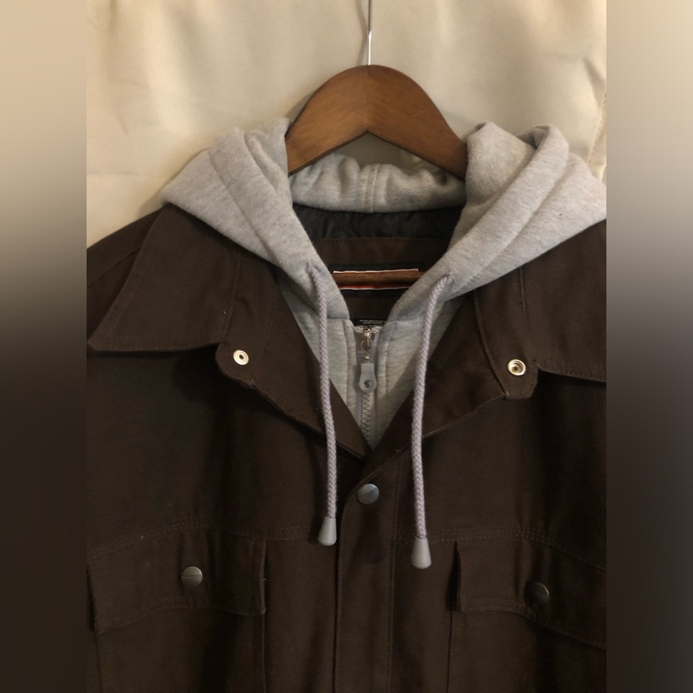 Craftsman Work Dark Brown Canvas Jacket with Hoodie - Picture 3 of 16